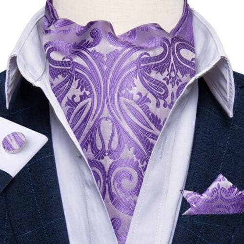 Mens Ascot Silk Cravat Blue Paisley Tie Handkerchief Cufflinks Set Formal Party LDAS2090