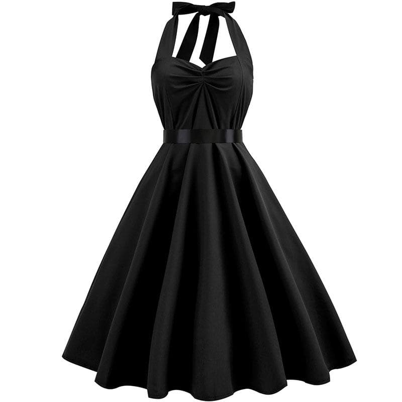 Sexy Retro Red Polka Dot Dress Audrey Hepburn Vintage Halter Dress 50s 60s Gothic Pin Up Rockabilly Dress Plus Size Robe M