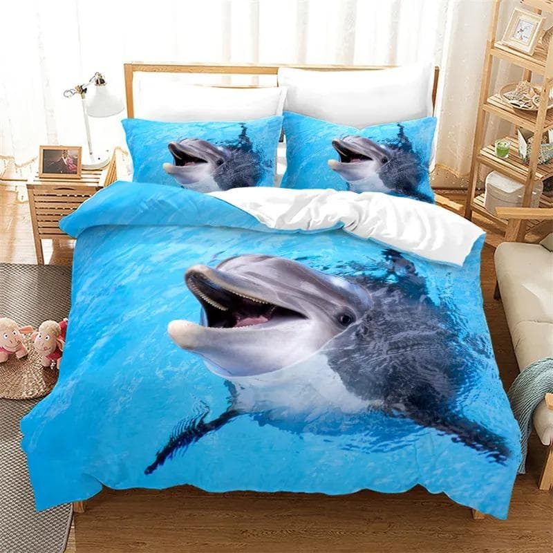 Dolphin Ocean Animal Bedding Set Boys Girls Twin Queen Size Duvet Cover Pillowcase Bed Kids Adult Home Textileextile 70x133cm 2pcs