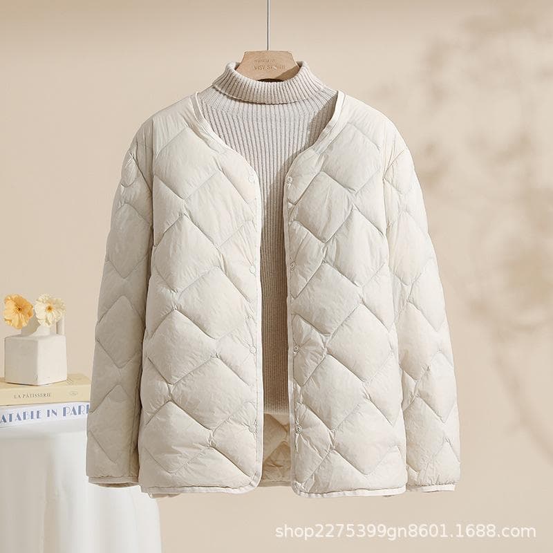 Women's Short Light Down Liner Crew Neck Casual Jacket 4XL