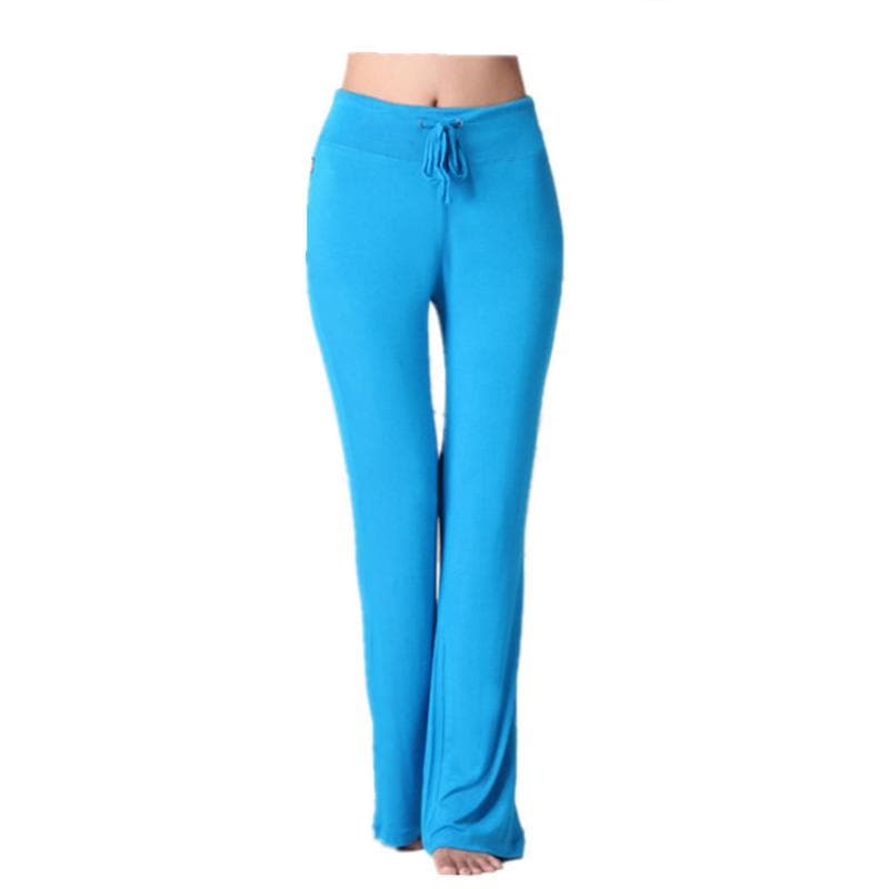 Auroth Solid Color Women High Waist Wide Leg Flared Pants Stretch Trousers Drawstring Sports Pants S lake blue
