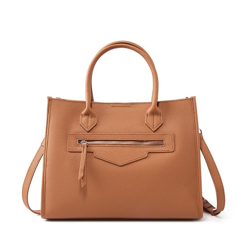 Large Bag Tote Bag Women's Leather Handbag Niche Design High-grade Sense Commuter Computer Document Women's Bag khaki