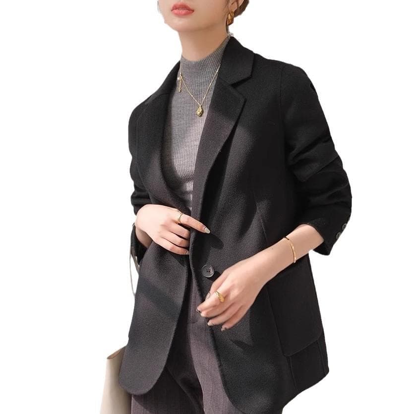 Camel Suit Woolen Jacket Women's Autumn and Winter New Long-sleeved Woolen Coat Short 2XL black