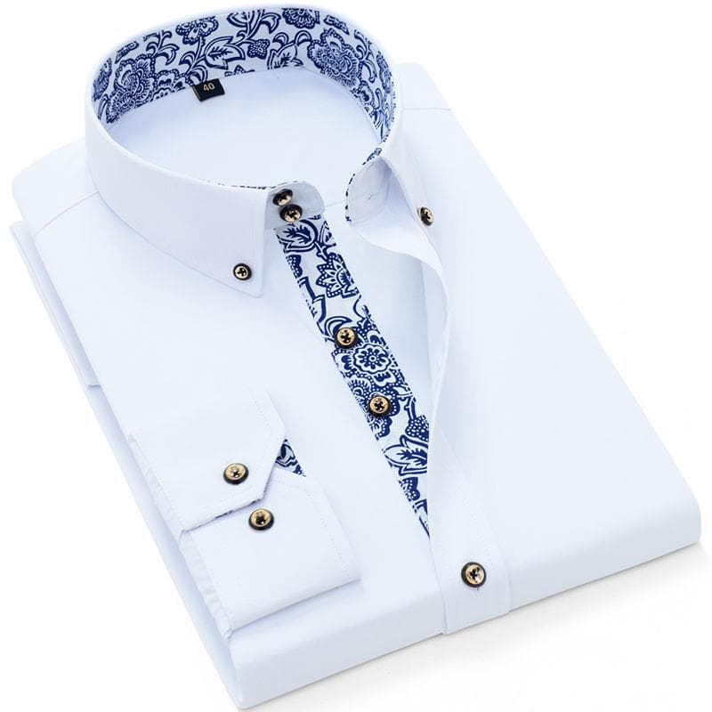 Men's Plus Size Long Sleeve Shirt Business Casual Slim Shirt S white