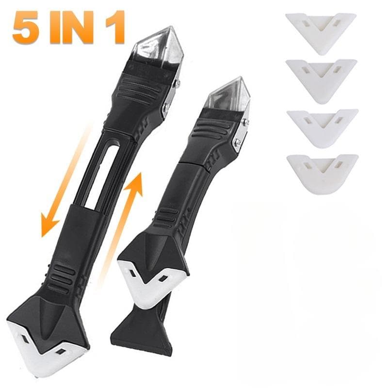 5 In 1 Silicone Scraper Sealant Smooth Remover Tool Set Caulking Finisher Smooth Grout Kit Floor Mould Removal Hand Tools Set 5pcs-Rubber scraper