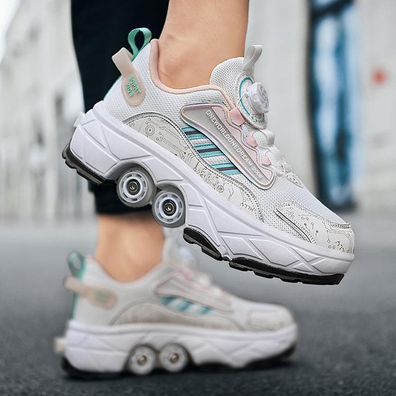 Deformation Roller Skating Roller Skates Adult Boys and Girls Students Shrink Invisible Four-wheel Double Row Runaway Shoes New 36