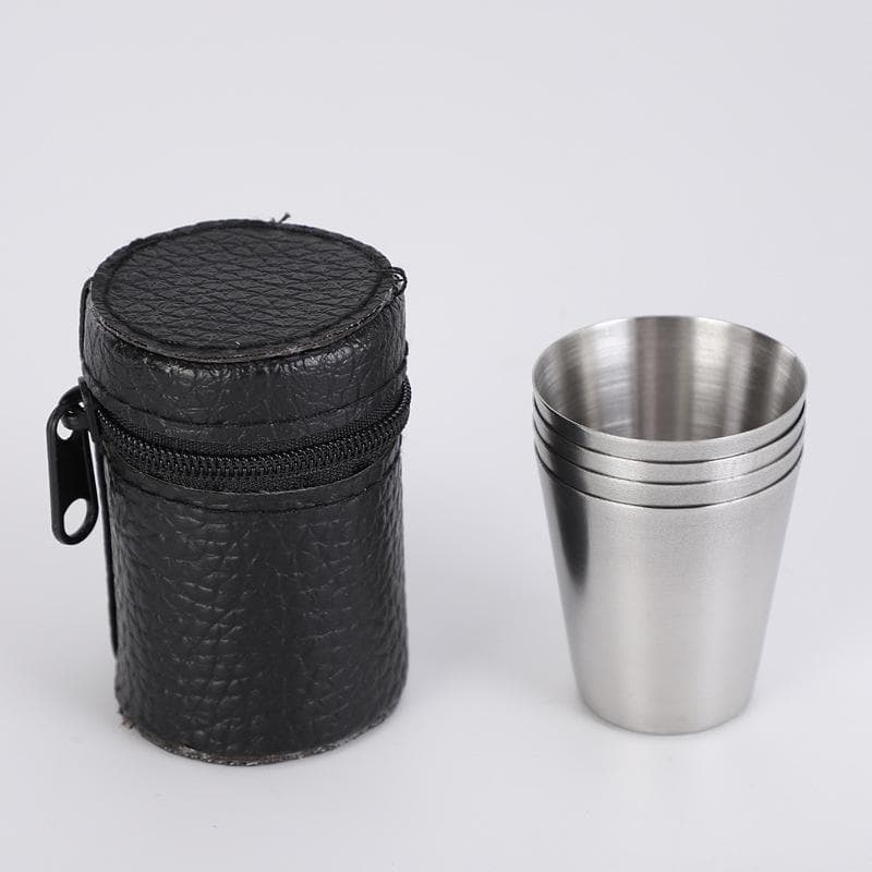 4Pcs/set Outdoor Practical Travel Stainless Steel Cups For Whisky Wine With Leather Case Portable Drinkware 30ml black
