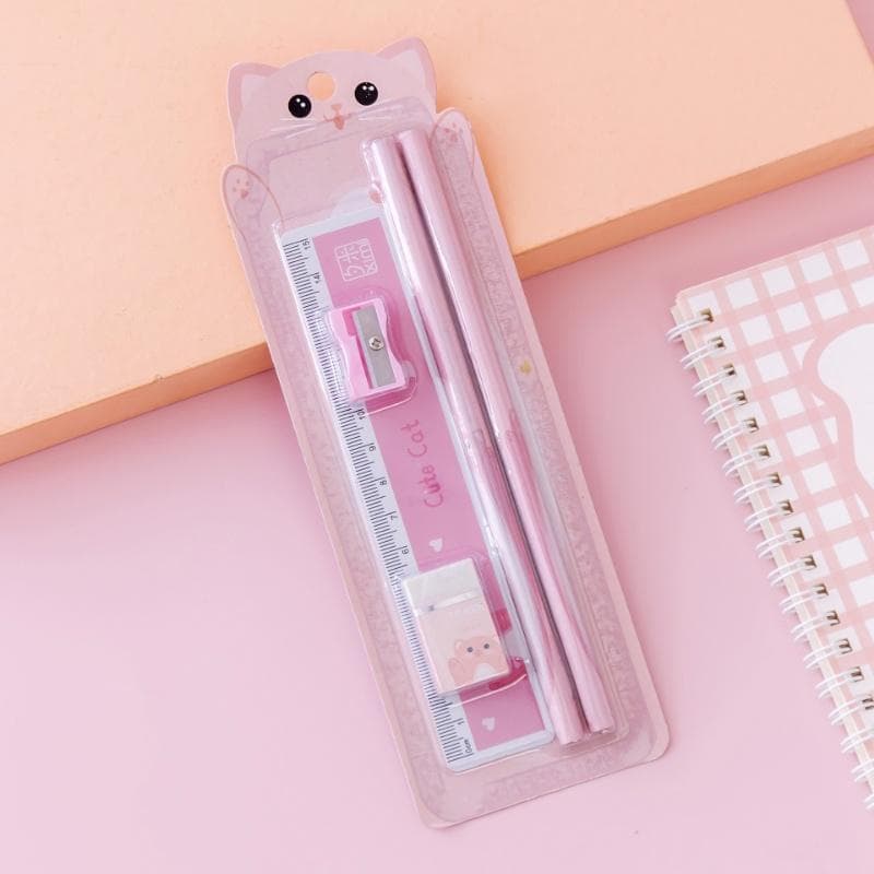 5pcs/set Cute Animal Pencil Eraser Sharpener Ruler Set Gift Box Learning Stationery Set Children's Gifts