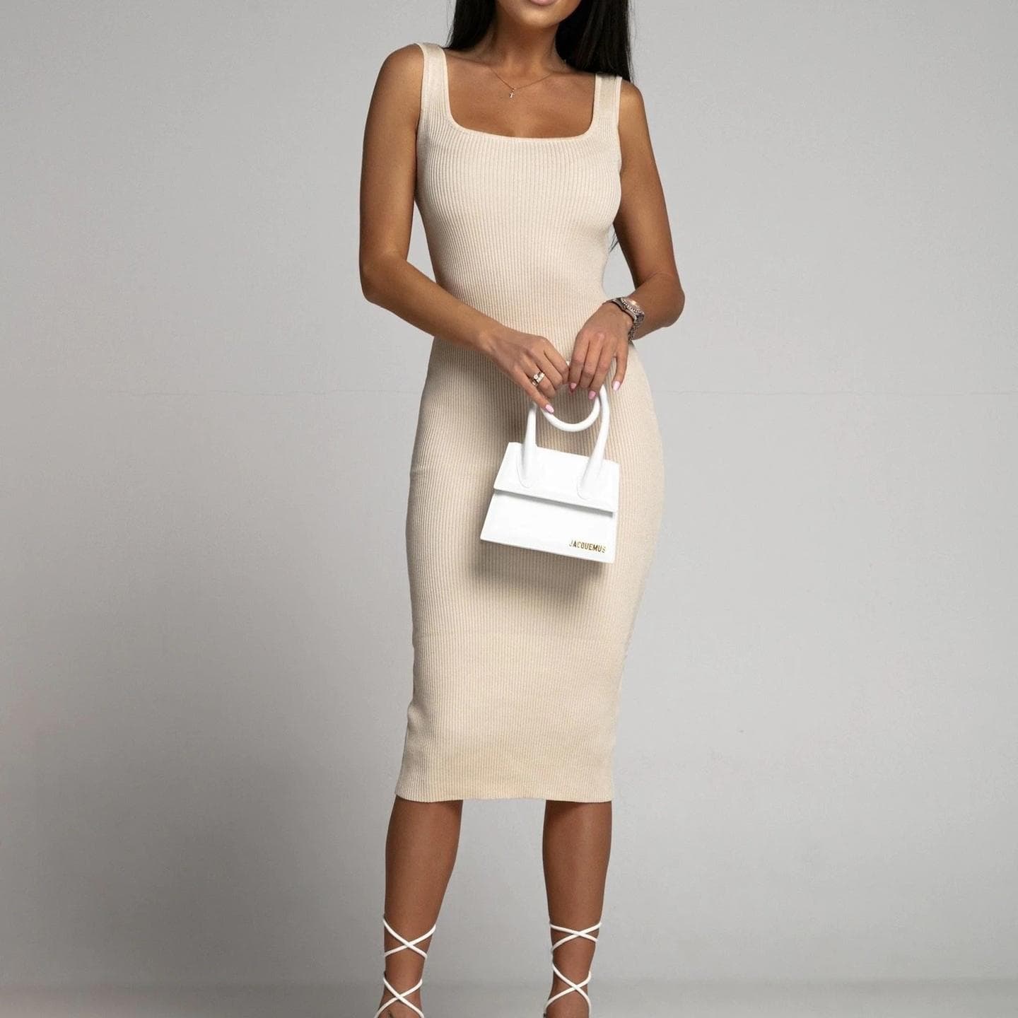 YYFS Women's Fashion Summer Spring Solid Color Print Sleeveless U-Neck Casual Dresses XL khaki