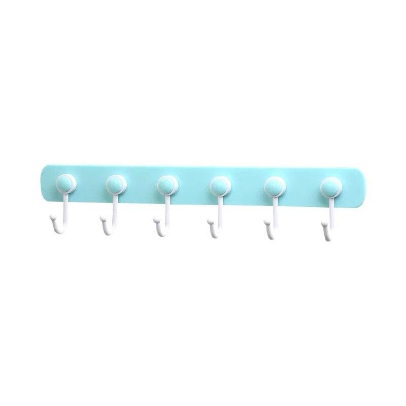 Multifunction Kitchen Storage Hook Holder 6 Hooks Wall Door Hanger Hooks For Spoon Scoop Bathroom Kitchen Organizer blue