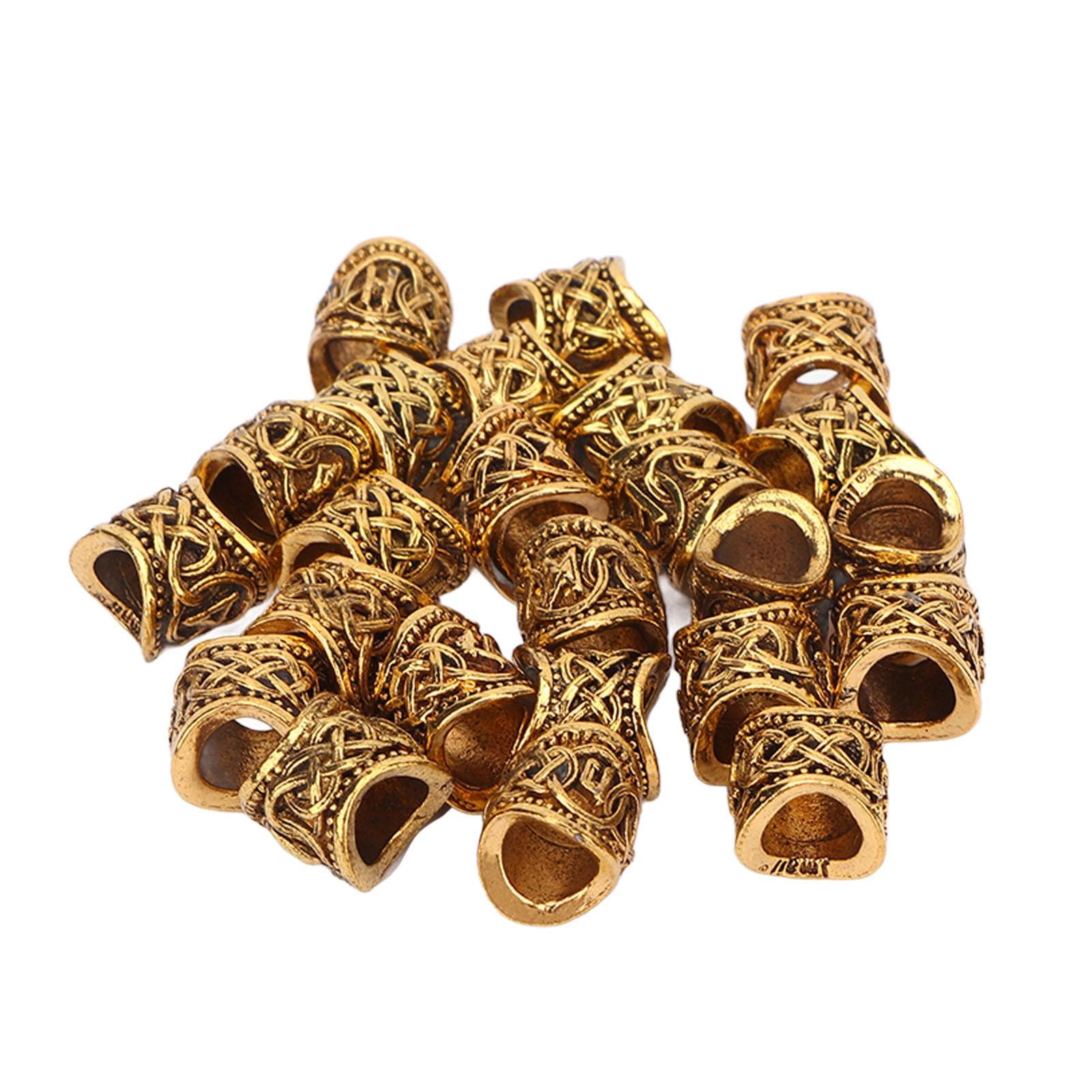 24 PCS Hair Beads Metal Ancient Gold Antique Large Hole Hair Braiding Bracelet Pendant 10 X 9mm
