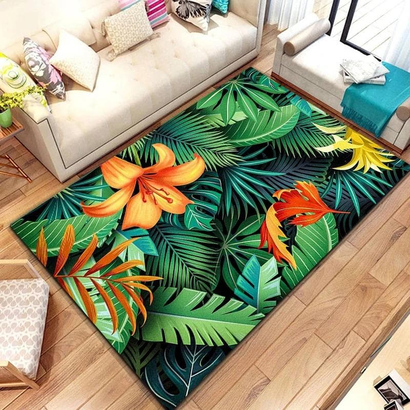 Tropical Leaf Pattern Carpet for Living Room Bedroom Plant Decor Floor Mat Non-Slip Kitchen Doormats Home Office Entry Foot Rug 40x60cm