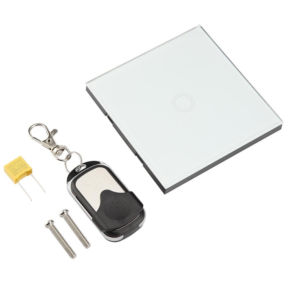 1 Way Tempered Glass Panel Smart Touch Switch with Wireless Remote Control (White) white
