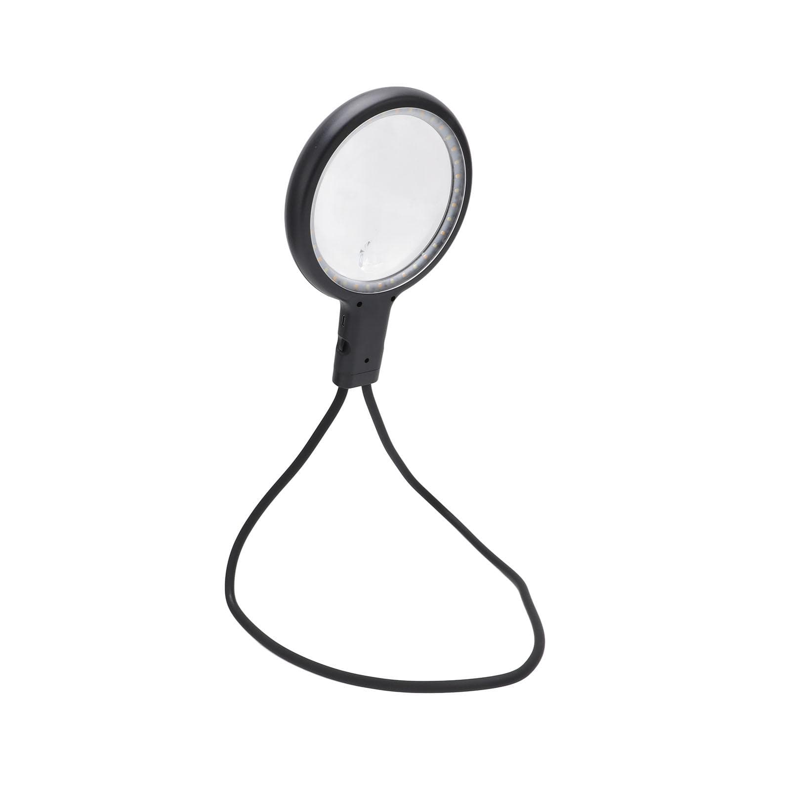LED Magnifying Glass 2.5X 10X 36 LEDs 3 Color Temperature Neck Hanging Magnifier for Reading Sewing black