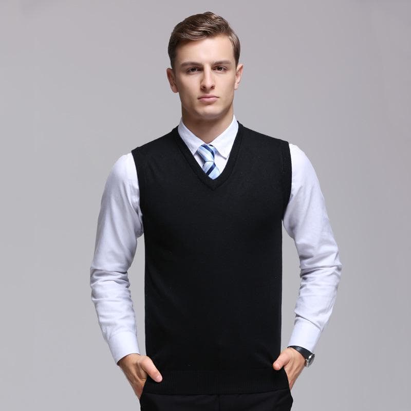Spring Men's Cashmere Vest V-neck Business Fashion Comfortable Plus Size Sweater L black