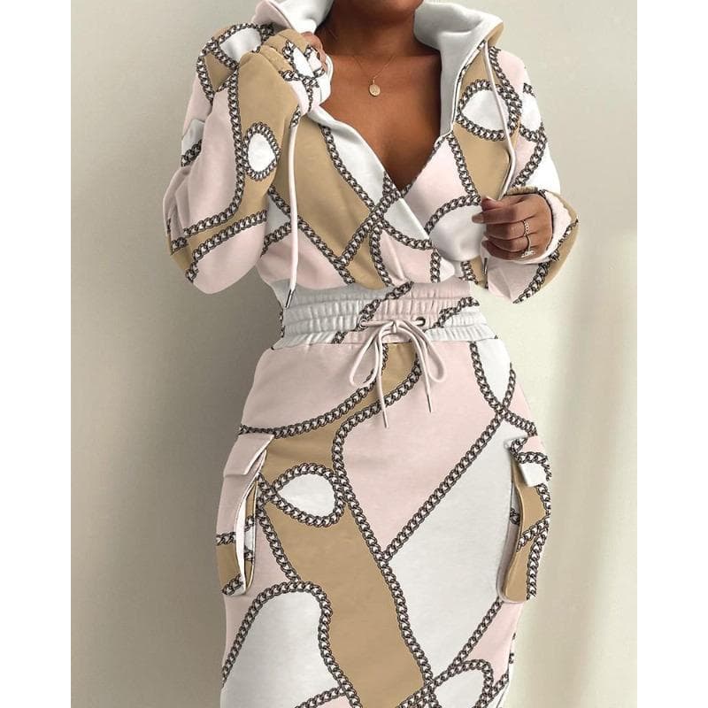 European and American Women's Clothing New Print Waist Pocket Dress Skirt 5XL