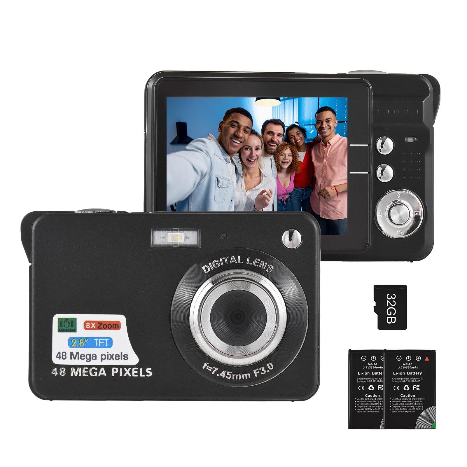 4K Digital Camera Video Camera Camcorder 48MP 2.8 Inch TFT Screen Auto Focus 16X Digital Zoom With TF Card black