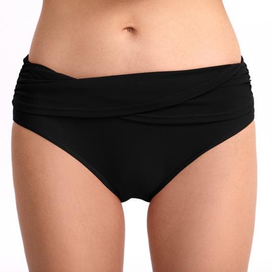 Women Mid Rise Bikini Bottoms Full Coverage Ruched Tankini Swimsuit Briefs Tummy Control M black