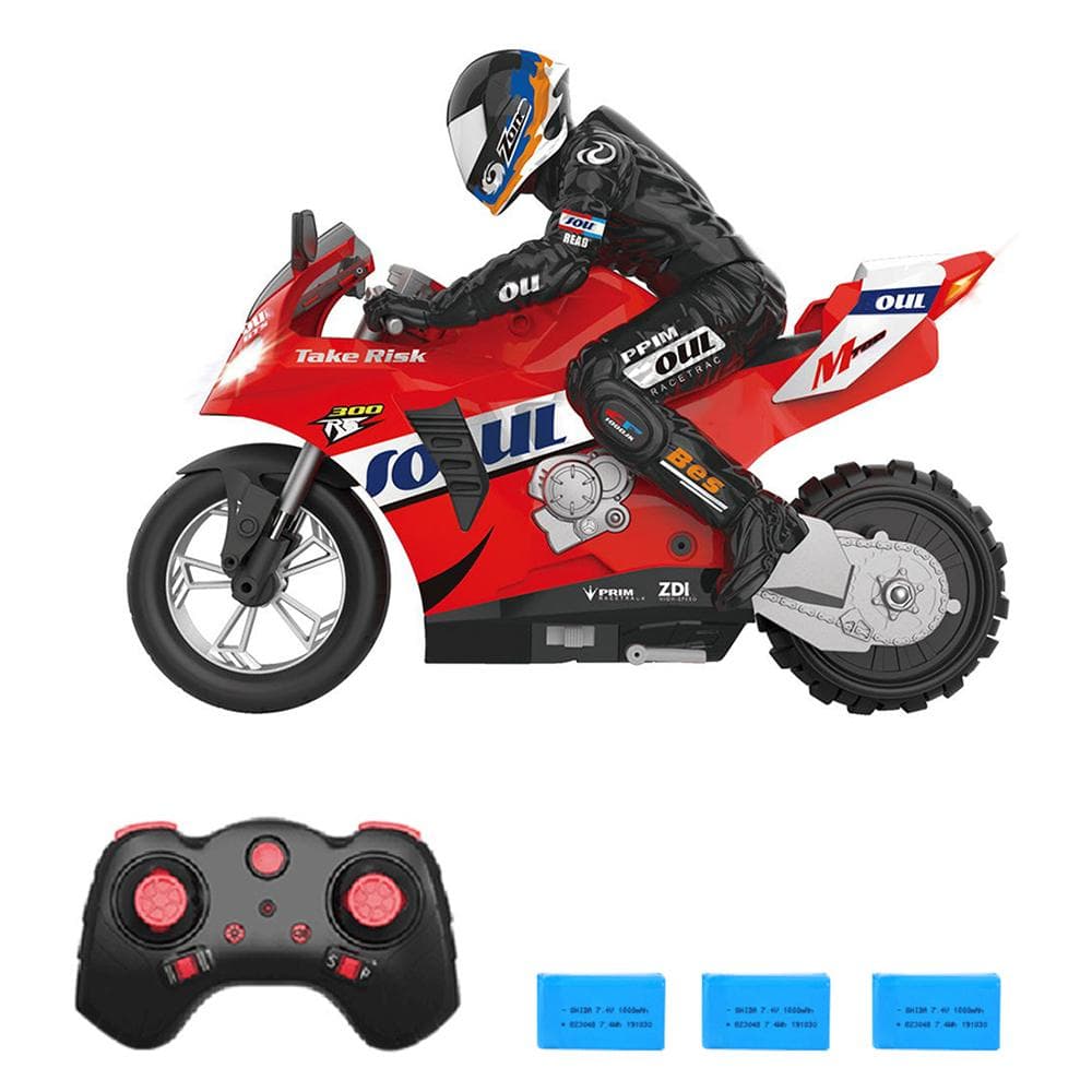 Remote Control Stunt Motorcycle Self Balancing Stunt Motorcycle 1/6 2.4G Remote Control Motorcycle 3 battery red