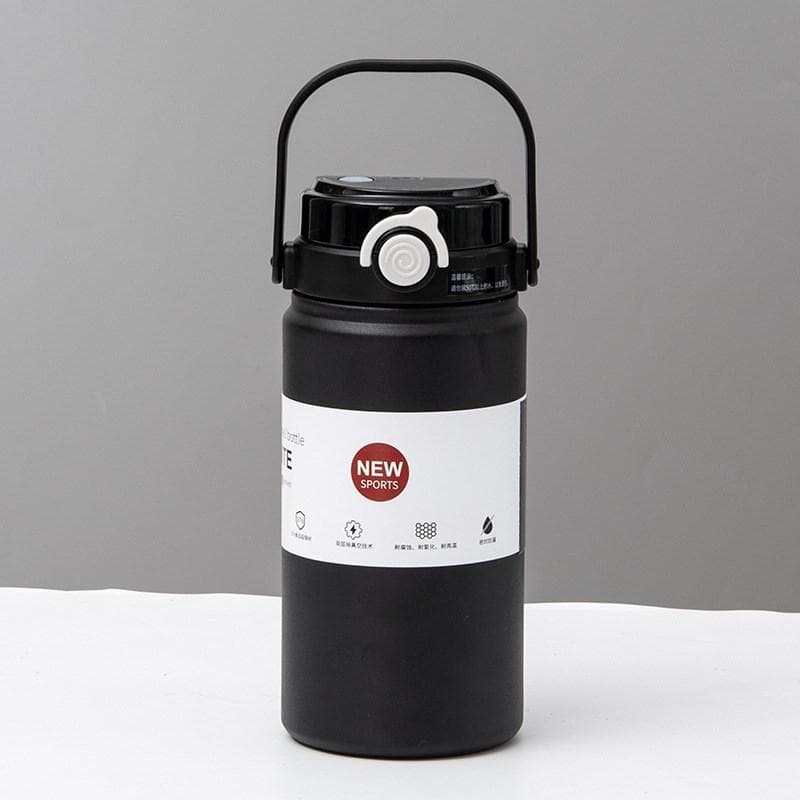1.2L Stainless Steel Thermal Water Bottle Thermoses Vacuum Flask With Straw Tumbler Portable Cold Hot Drinks Thermos Cup Fitness 1200ml black