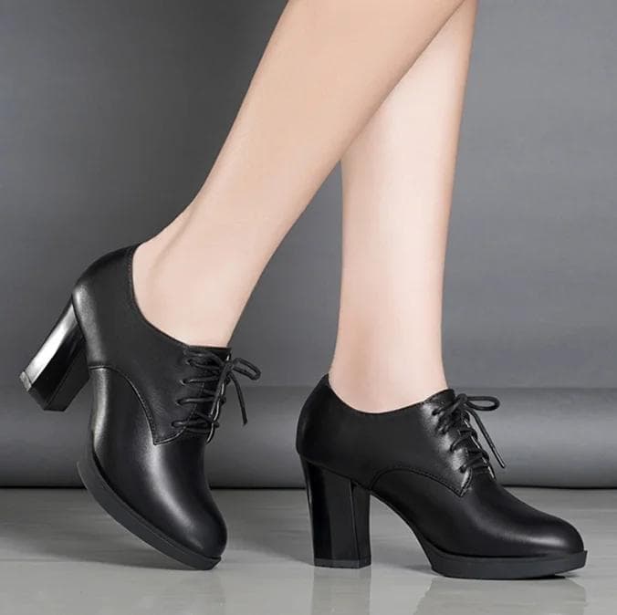 Women's High Heels Shoes Platform Bottom Black Work Shoes Woman Dress Spring Autumn Round Toe Thick Heel Big Size 43 Casual Pump 38