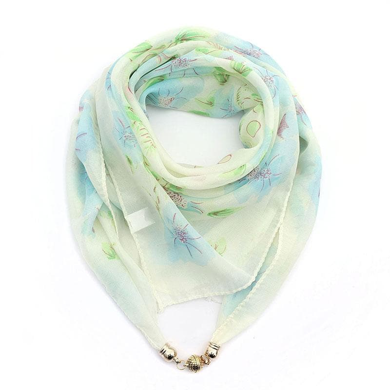 Women Fashion Magnetic Buckle Necklace Pendant Chiffon Silk Scarf Printed Necklace Accessories
