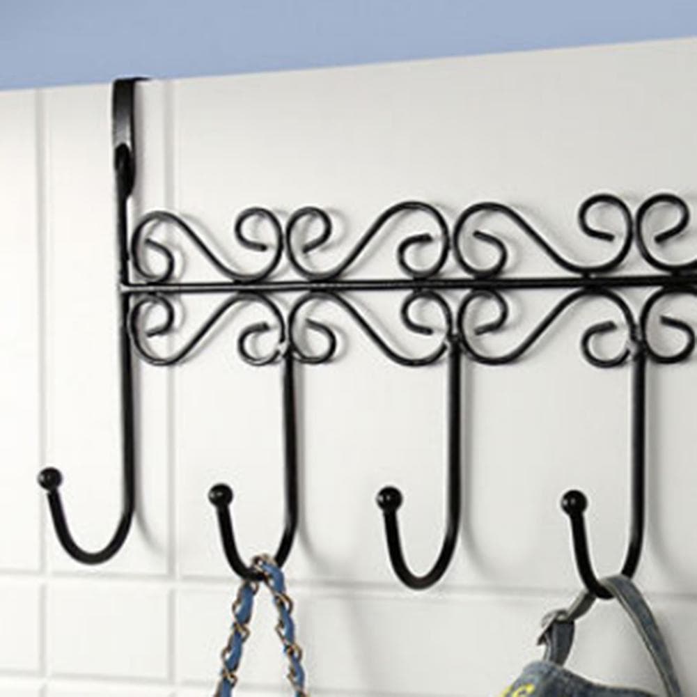 Hat Clothes Coat Towel Bag Over Door Bathroom 5 Hooks Hanger Hanging Rack Holder black