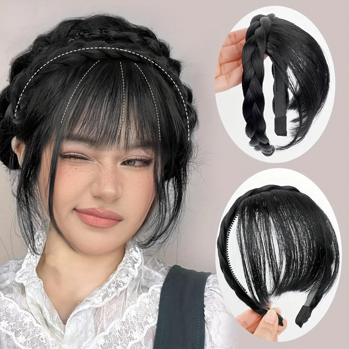 Synthetic Bangs Headband 1Piece Front Hair Bangs Fringe Hair Extensions Synthetic Hair Headband For Women