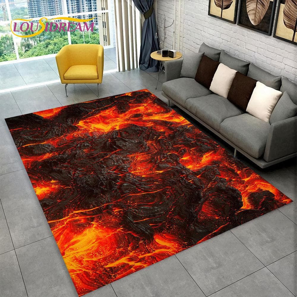 3D Volcano Lava Magma Area Rug Large,Carpet Rug for Living Room Bedroom Sofa Doormat Decoration,Kid Play Non-slip Floor Mat Gift 60x90cm(23x35in)