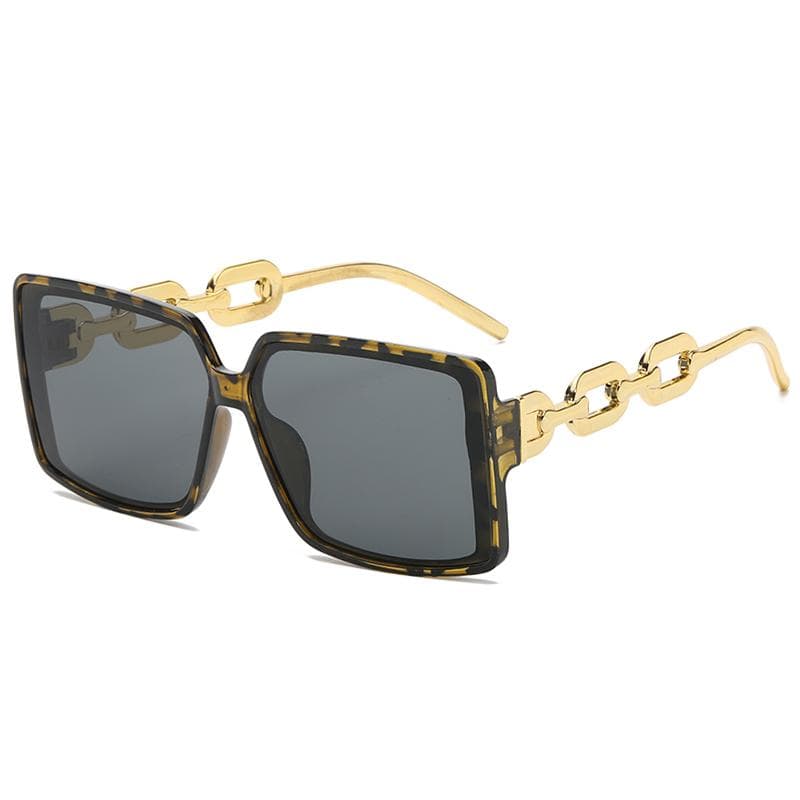 Fashion Large Square Frame Retro Sunglasses with Chain Leg Design INS Street Style for Women