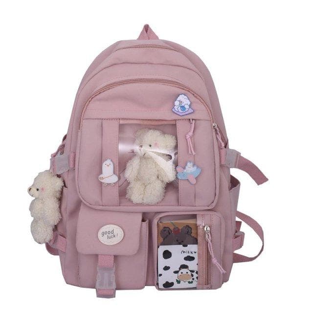 Japanese High School Girls Backpack School Bags For Teenage Girls Multi Pockets New Kawaii Backpack Women Harajuku Cute Mochila No bear doll pink