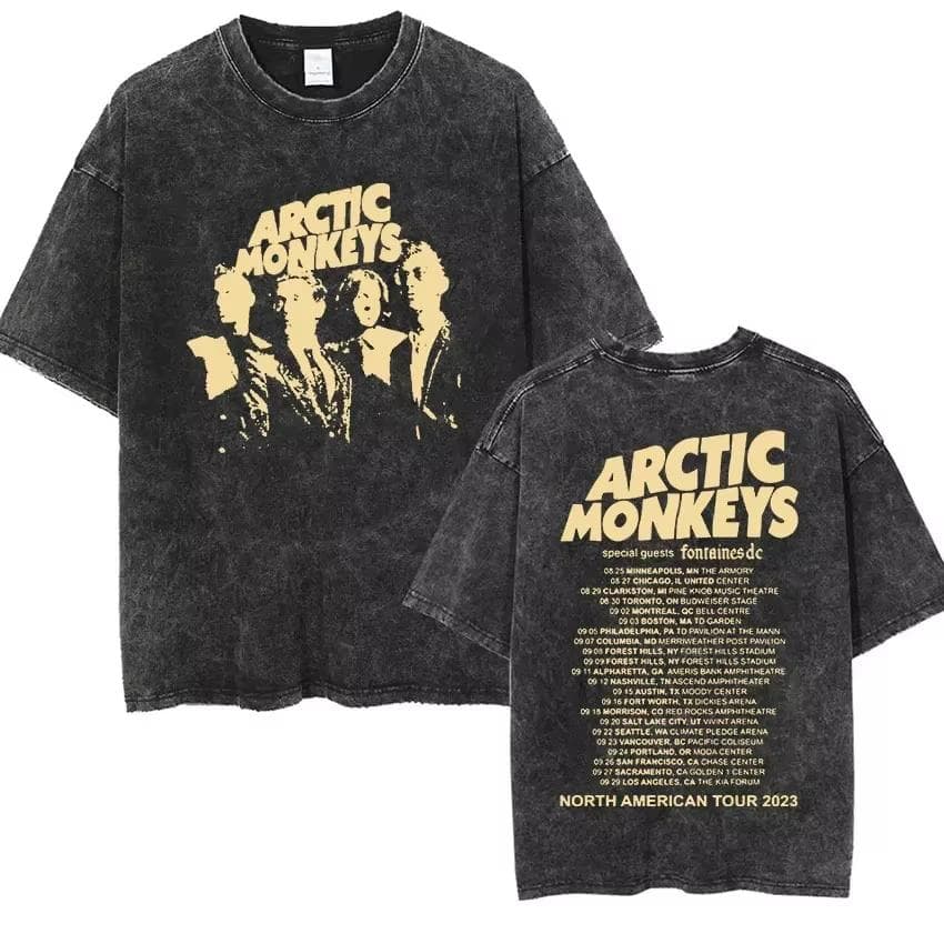 Retro Rock Arctic Monkeys Music Album Graphic T-Shrit Men's Vintage Washed Oversized Short Sleeve T Shirt Streetwear S