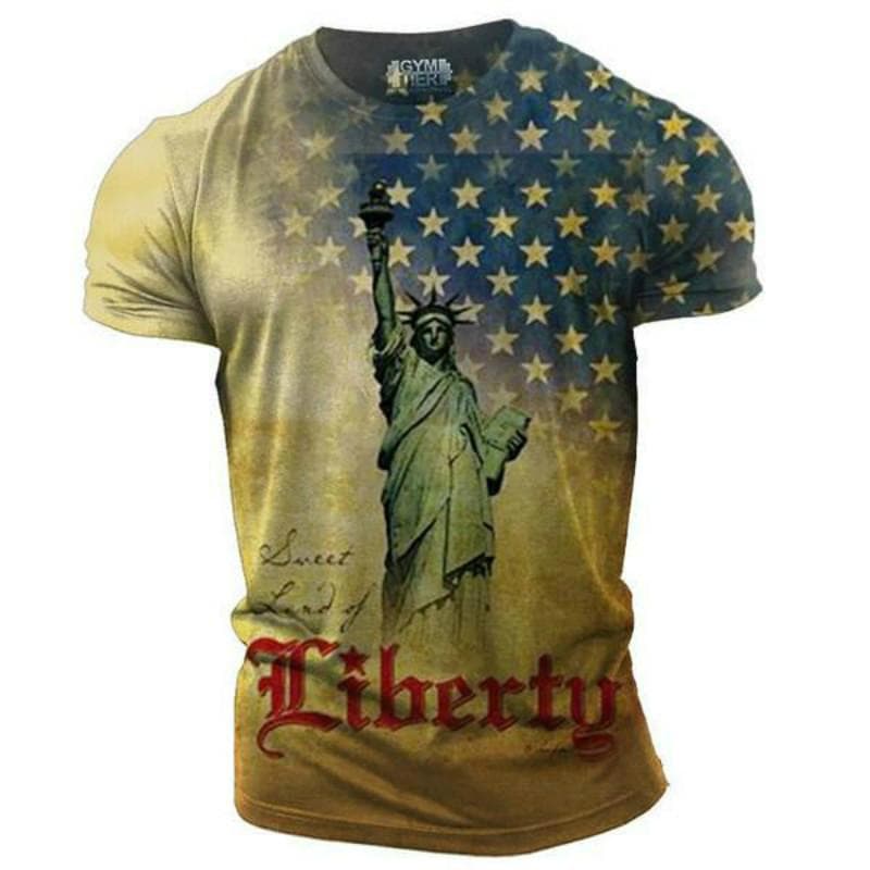 Summer Men's Classic Retro 3D Printed T-shirt Comfortable European and American Tough Guy Wind Speed Dry O-neck Loose Top Shirt L