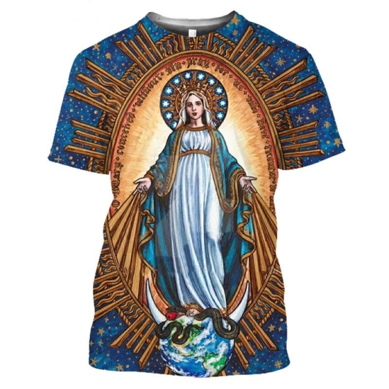 Summer Women's Short Sleeve Women's T-Shirt Round Neck 3D Print Shirt Christ Jesus Virgin Mary Pattern Fashion Casual Top XL