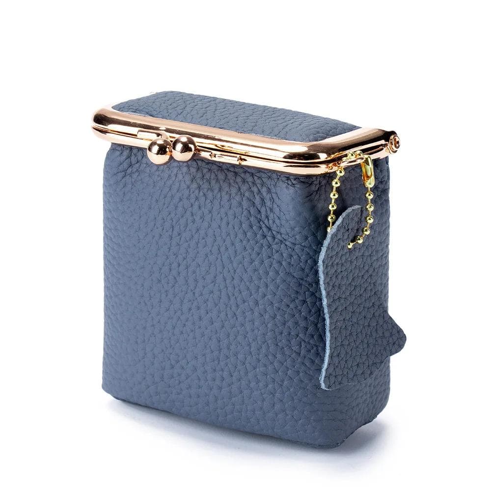 Women's Coin Purse Genuine Leather Wallet Kiss Buckle Mini Wallet Coin Bag Lipstick Storage Bag Ladies Clutch Bag Drop Shipping blue