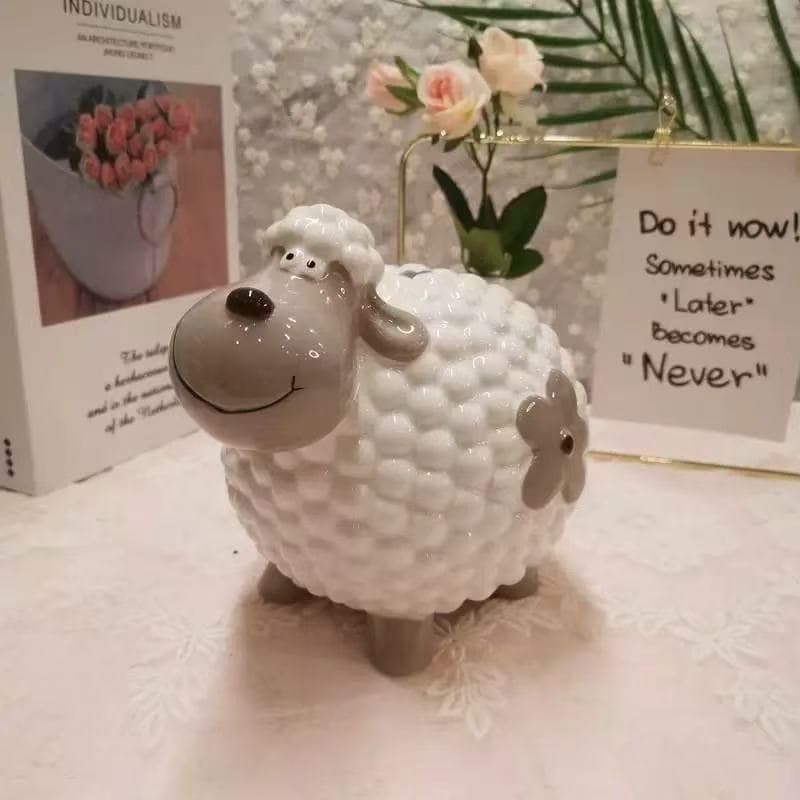 Ceramic Animal Piggy Bank – Large Sheep & Panda Coin Container for Kids, Bedroom Decor, and Home Ornaments C