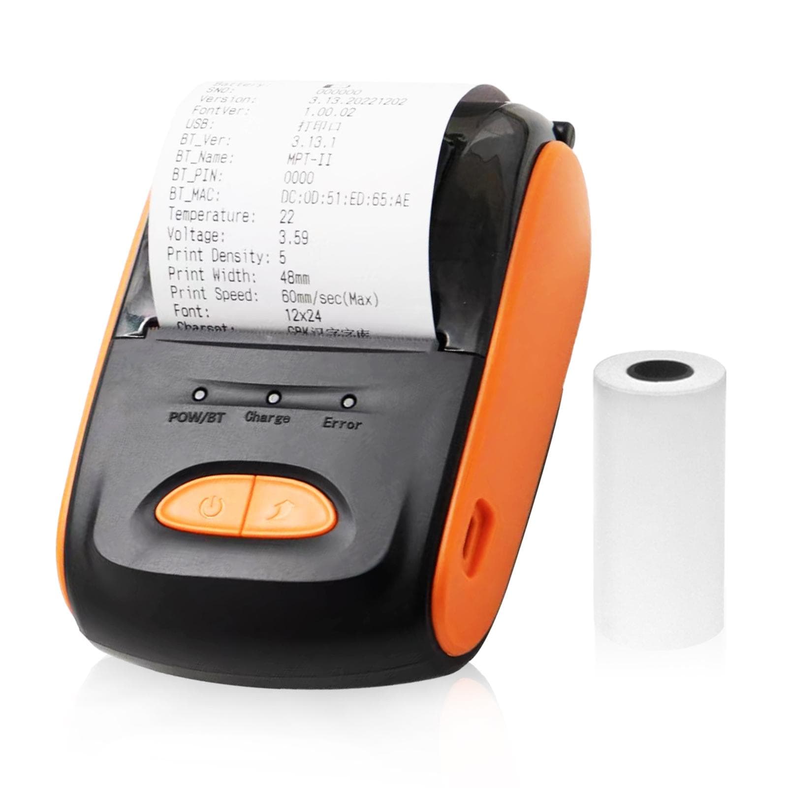 Receipt Printer Portable 58mm Mobile Thermal Printer Wireless BT Mini Bill Ticket Printing 0 orange
