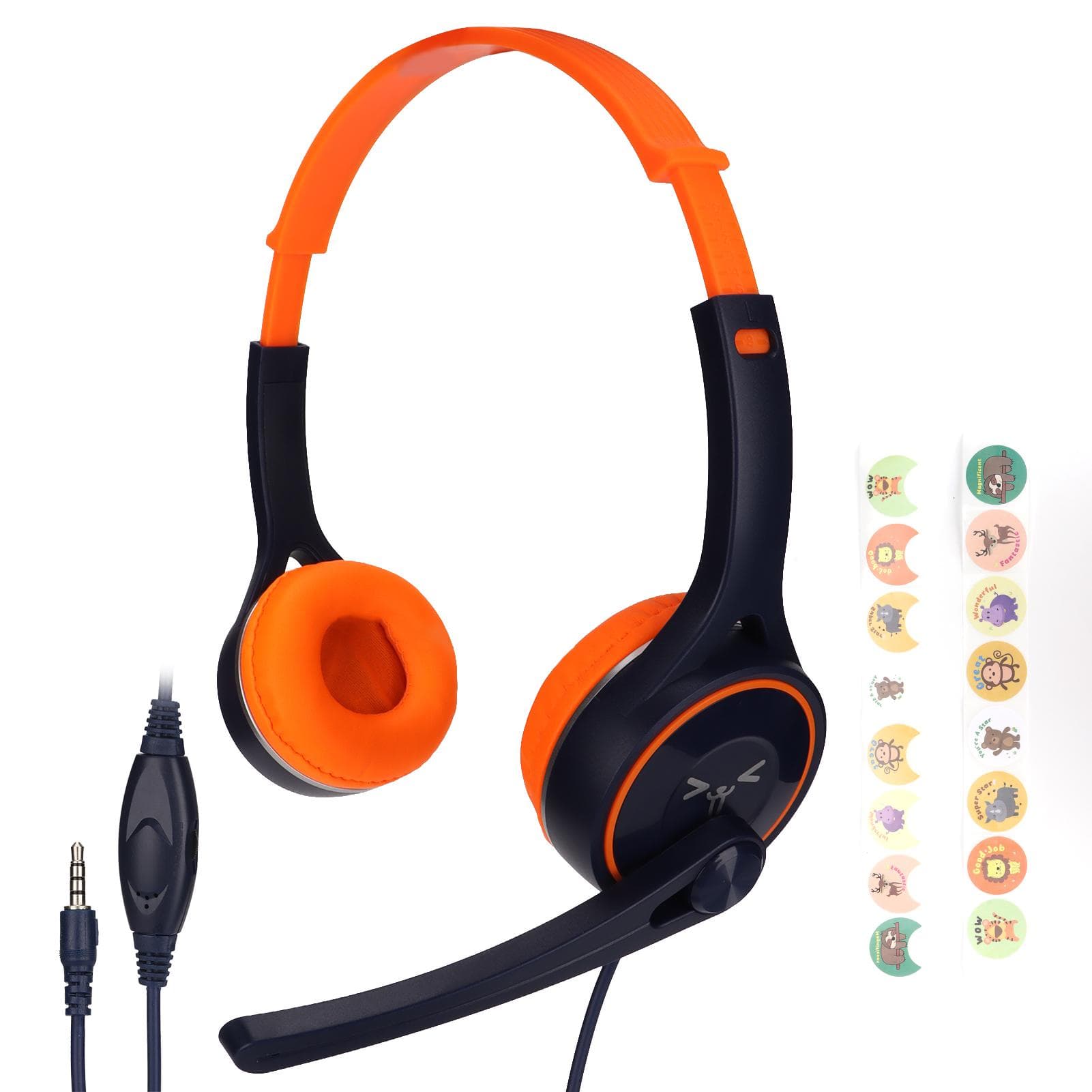 Kids Headphones Stereo 3.5mm Jack Foldable Noise Reduction Comfortable Wired Headset with Sharing