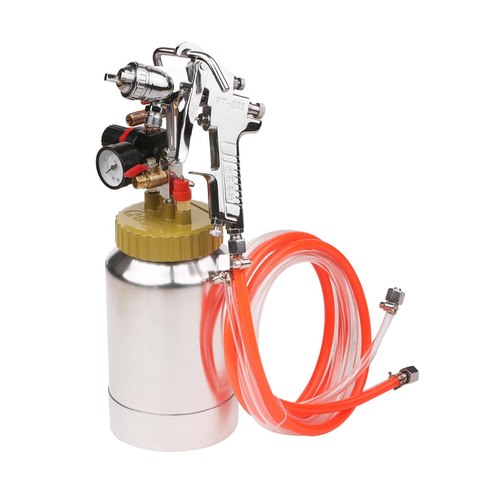 2L Pressure Pot Tank with Air Spray Gun and Regulator for Natural Stone Sprayer Putty Sprayer Paint silver