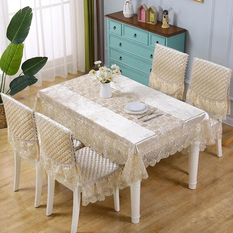Velvet 3D Hollow Lace Edge Table Cloth Waterproof Oil Proof Dustproof Table Mat Household Dining Table Coffee Tabletop Cover 70x70cm