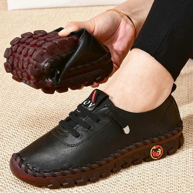 2024 New Spring Casual Women Shoes Platform Loafers Lace Up Leather Flats Slip-On Mom Shoe 39 black