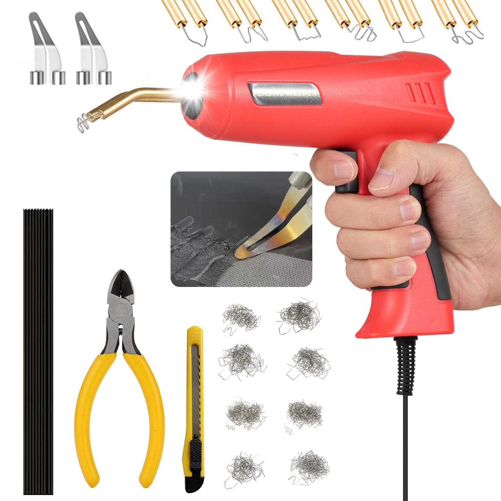 150W Plastic Welder,2 in 1 Handheld Hot Stapler Machine,800PCS Hot Stapler,10 pcs PP Plastic EU red