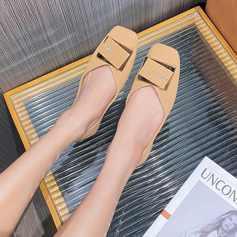 Soft Leather Soft Bottom Square Toe Single Shoes Women New Flat Shallow Mouth Scoop Shoes Slip on Pregnant Women Boat Shoes Women 43 brown