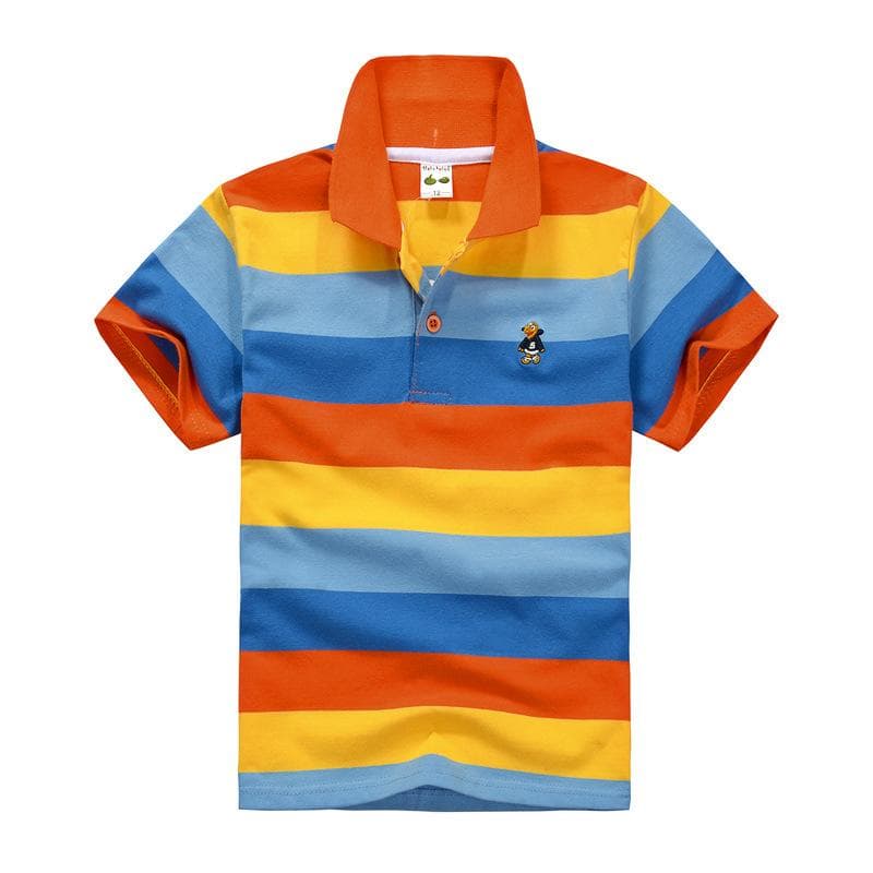 Children's Short Sleeved Summer Children's Wear Middle and Large Children's T-shirt Cotton Stripe Polo Shirt 105cm blue/orange