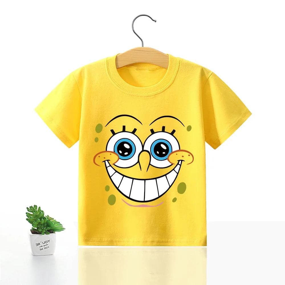 SpongeBobs SquarePants Children Clothing Anime Summer Short Sleeve Cute Patrick Star Clothes Cotton T-shirt Cartoon Kids Tops 130