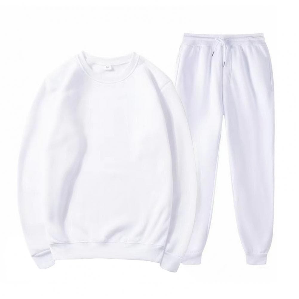 2 Pcs/Set Unisex Sweatshirt Pants Suit Round Neck Long Sleeves Sport Sweatshirt Drawstring Elastic Waist Trousers Fitness Outfit S white