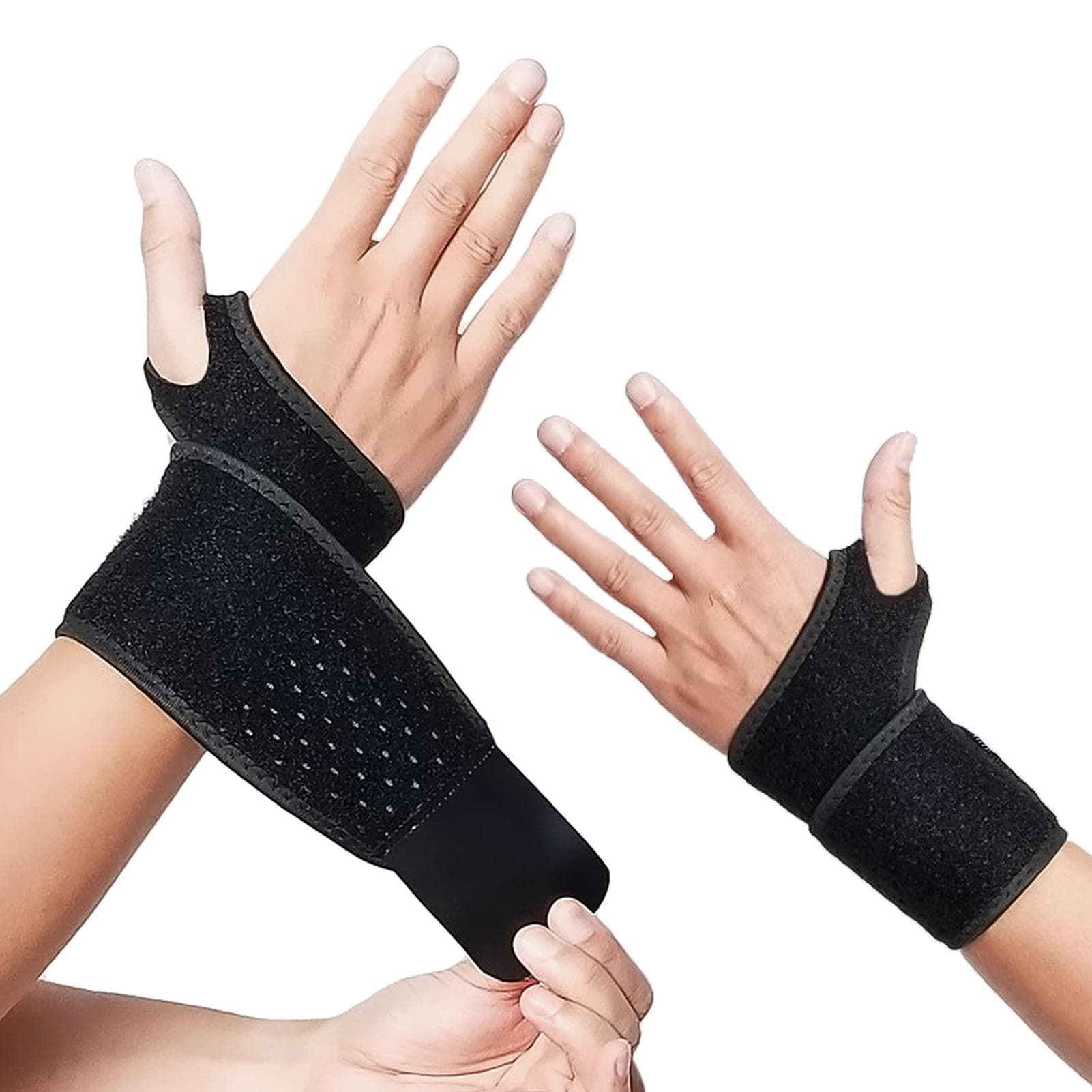 Wrist Support Brace Wrist Stabilizer Adjustable Wrist Bandages Protector Left and Right Hand Wrist Wraps for Fitness Office Pain Relief 2 pcs black