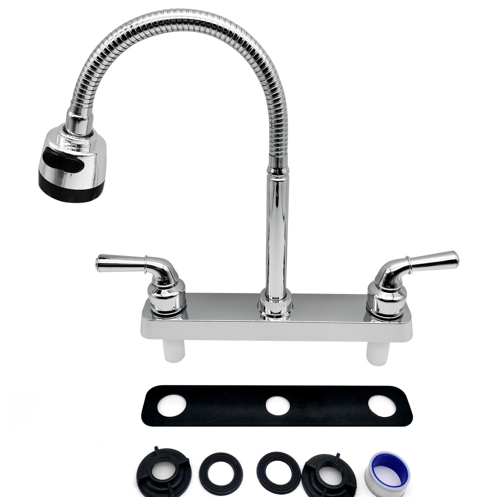 RV Faucet Replacement, RV Kitchen Sink Faucet with 360 Degree Rotatable Sprayer Flexible Spout, RV silver