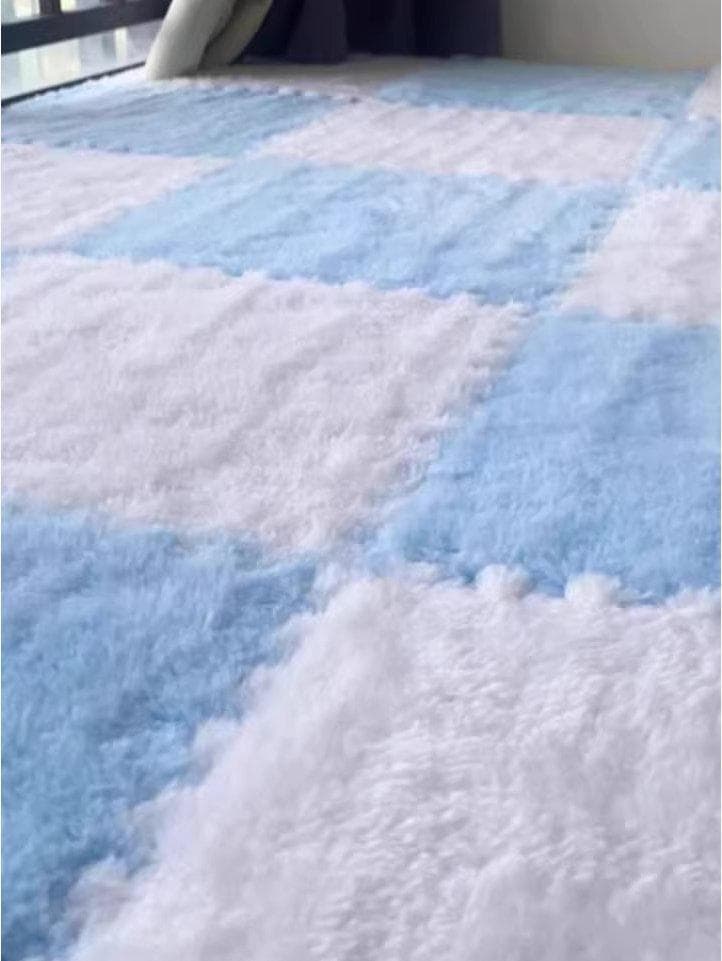 Elegant 2022 Dirt-Resistant Bedroom Carpet and Living Room Floor Mat for Master Bedroom and Bay Window. 30x30CM Thick 15pcs + Edging white/sky blue