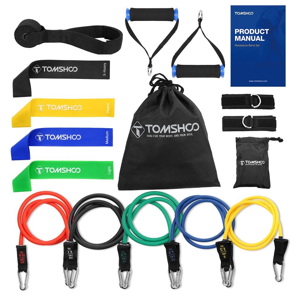 TOMSHOO 17Pcs Resistance Bands Set Workout Fintess Exercise Rehab Bands Loop Bands Tube Bands Door blue